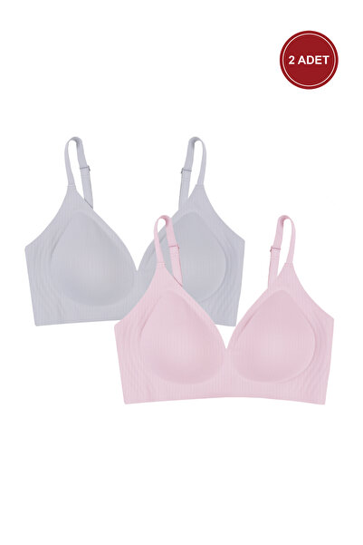 koza iç giyim 2-Piece Wire-Free Invisible Ribbed Camisole Seamless Bra with R...