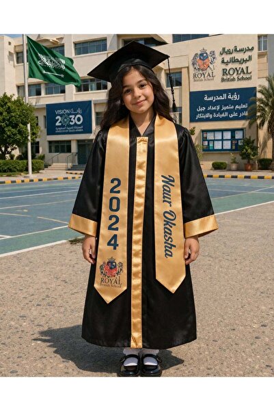 joyland Full Graduation Gown Set for Kids - Satin Fabric with Cap and Embroid...