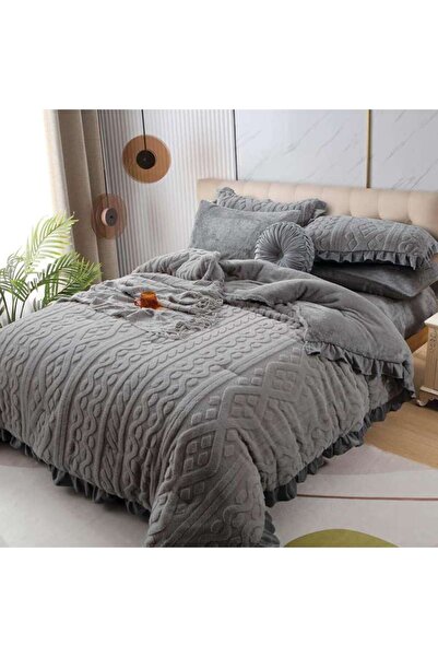 Alhabib bedding مفرش لينا مزدوج رصاصي فاخر فرو يناسب سرير مقاس 200x200سم عدد ...