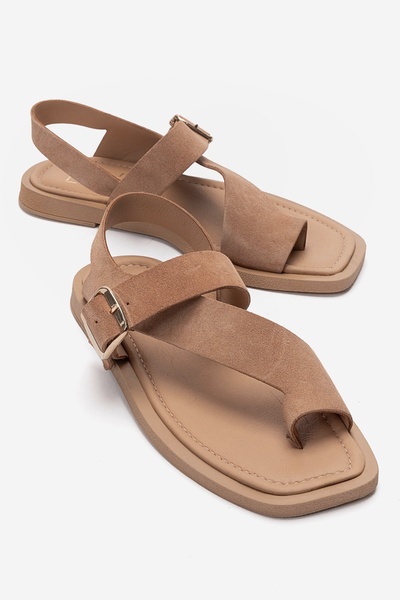 LuviShoes Curry Mink Suede Genuine Leather Flip-Flop Women's Sandals