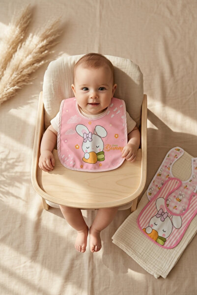 Babydonat Bunny Series 3-Piece Baby Bib Set - Pink Striped and Checkered, Wat...