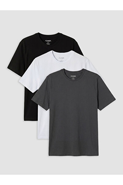 LC Waikiki Anthracite Regular Fit Cotton Basic Men's T-Shirt 3-Pack