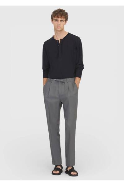 Ramsey Dark Gray Plain Woven Jogging Fit Casual Trousers