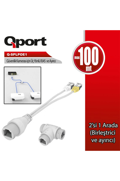 Qport Q-splpoe1 Poe Splıtter 2-in-1 Ağ Konnektörü+ 3 Yollu Rj45 Konnektörü