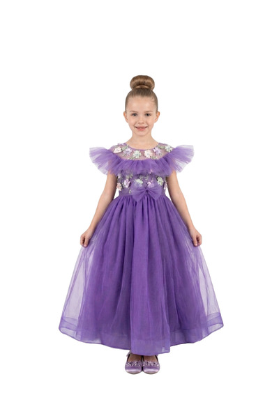Bidani - Princess Gown - Cream, Purple - 2Y to 12Y