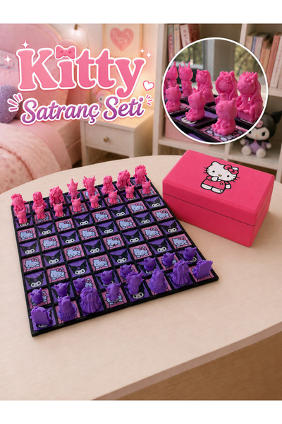 GiginGo Kitty Satranç Seti 20x20 cm Özel Kutulu - Kitty Satranç Oyunu - Mor v...