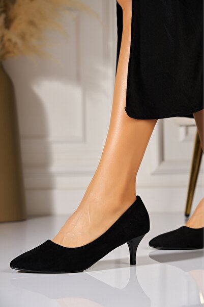 Joana Women's Black Faux Suede Heels Hevly