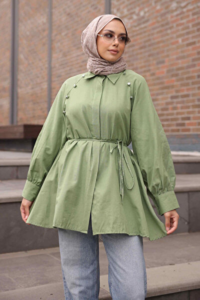 İmajButik Khaki Tie-Waist Tunic