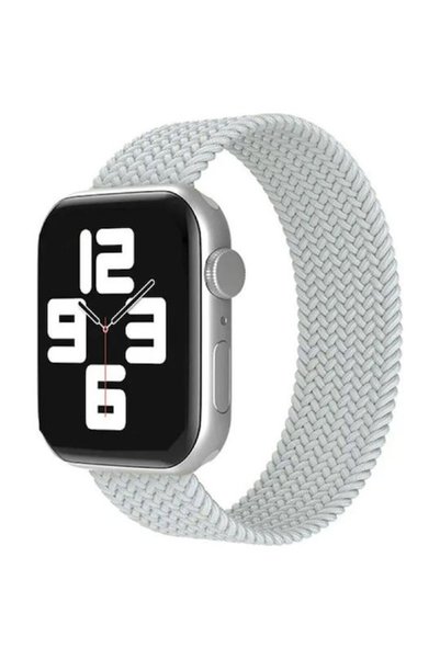 OEM Λουράκι Apple Watch 42 44 45 49mm Πλεκτό Solo Loop M Γκρι Σατέν με Πέρλες