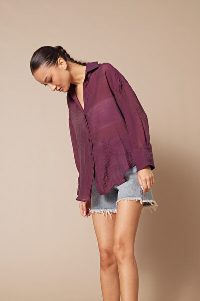 Nisan Transparan Rahat Shirt Bordo