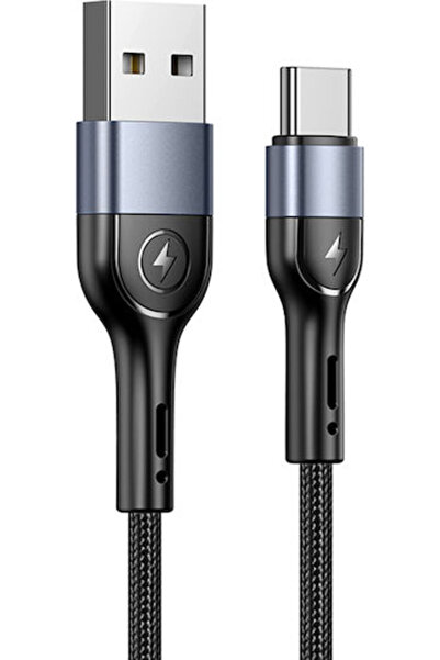 Usams Πλεγμένο Καλώδιο USB 2.0 USB-C Αρσενικό - USB-A Μαύρο 1μ