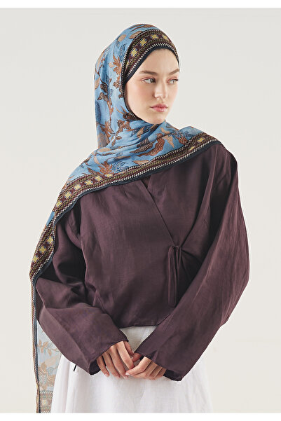 Freshscarfs Μπλε Σάλι από Βισκόζη με Μοτίβο Mystic Bloom