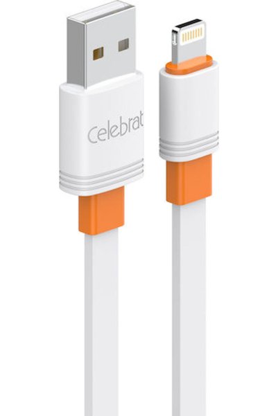 Celebrat Επίπεδο καλώδιο USB-A σε Lightning 12W Λευκό 1μ (127266)
