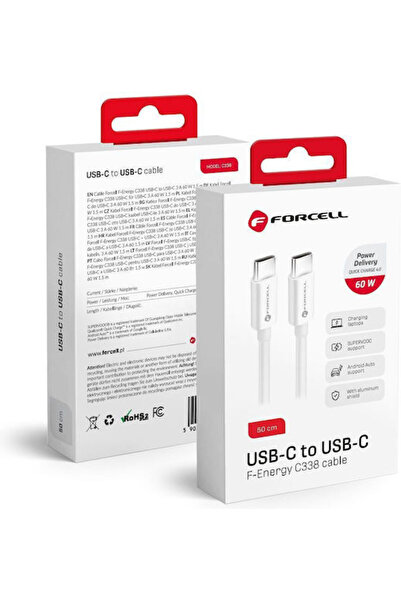 Forcell Καλώδιο USB 3.2 USB-C Αρσενικό - USB-C 60W PD Λευκό 0.5μ 593918