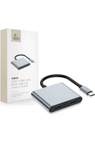 Tech-Protect Μετατροπέας USB-C αρσενικό σε HDMI 2x θηλυκό Γκρι 1 τεμάχιο