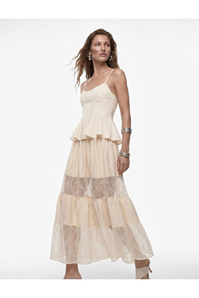 Koton X Melis Ağazat - Viscose Fabric Layered Bell Cut Lace Detailed Midi Skirt