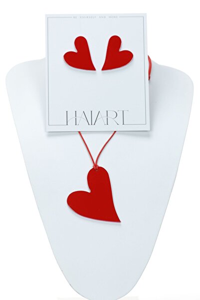 HAIArt Heart Necklace + Earrings Top Bottom Set - Red Lacquered