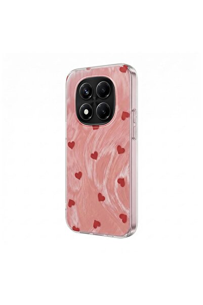 Zebana Xiaomi Redmi Note 15 Pro 5G Uyumlu Kılıf Pink Heart Silikon Kılıf Kırmızı