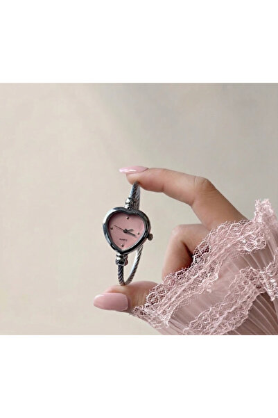 Mihristore Pinterest Kadın Saat Kalp Şeklinde Saat Hediyelik Çelik Kol Saati