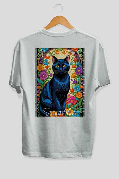 Ankhises For the Love of Cats 8 Cats Printed White Oversize T-Shirt 100% Cott...