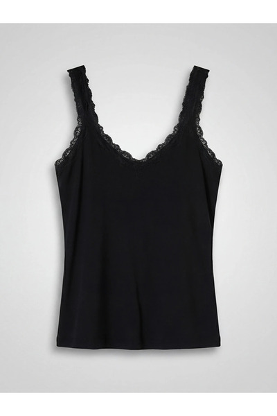 LC Waikiki Black V-Neck Lace Detailed Women's Undershirt