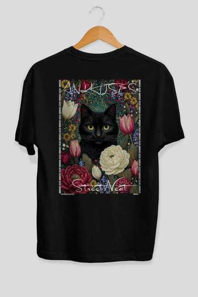 Ankhises 31 Cats for the Sake of Cat Love Printed Black Oversize T-Shirt 100%...