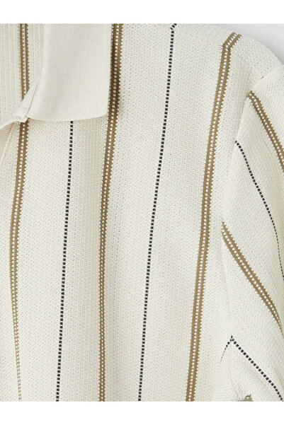 LC Waikiki Beige Polo Neck Striped Men's T-Shirt