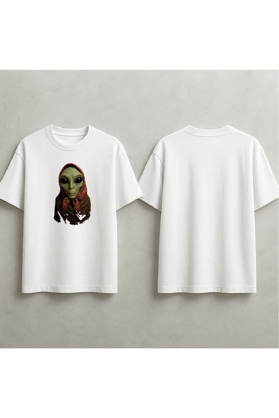 EFEVRA Printed Oversized T-Shirt with a Fun Alien Design That Adds a Sense of...