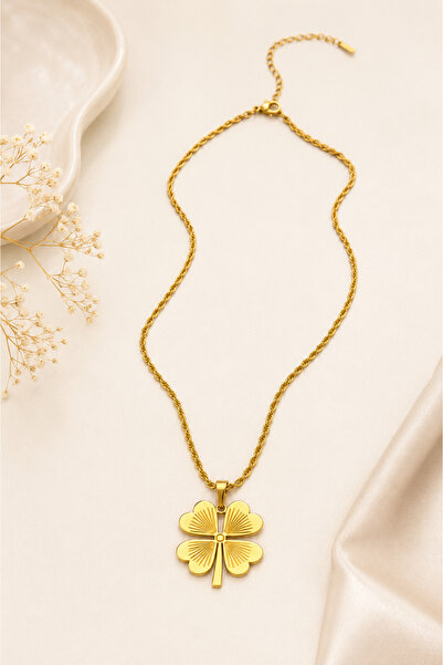 Archhazel Jewelery Big Clover Gold Steel Necklace