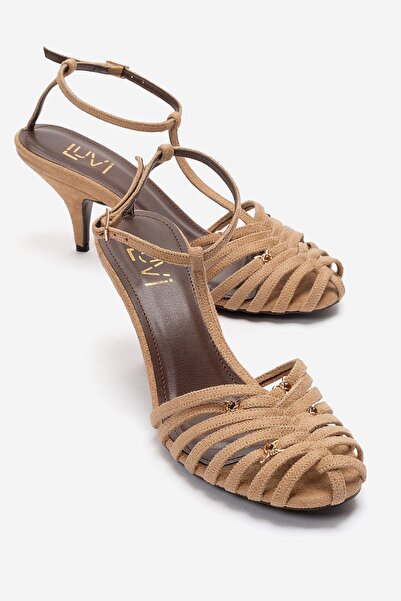 LuviShoes Ovier Dark Beige Women's Heeled Shoes with Suede Accessories