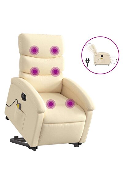 vidaxl Fotoliu electric de masaj rabatabil cu ridicare, crem, textil
