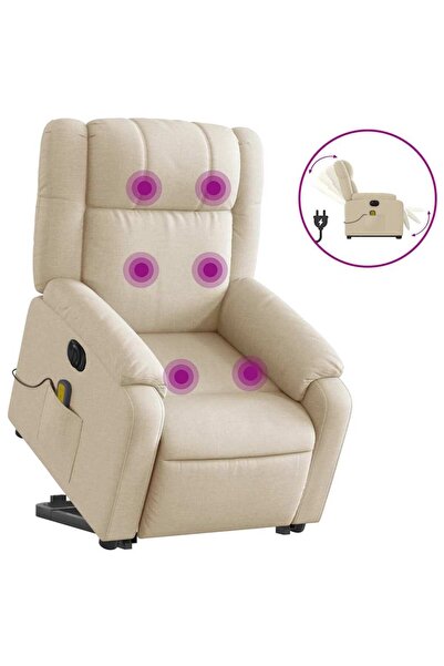 vidaxl Fotoliu electric de masaj rabatabil cu ridicare, crem, textil