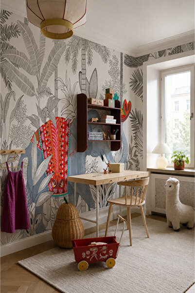Arkhearts Elephant Garden Elephant Patterned Panoramic Children's Room Self-A...