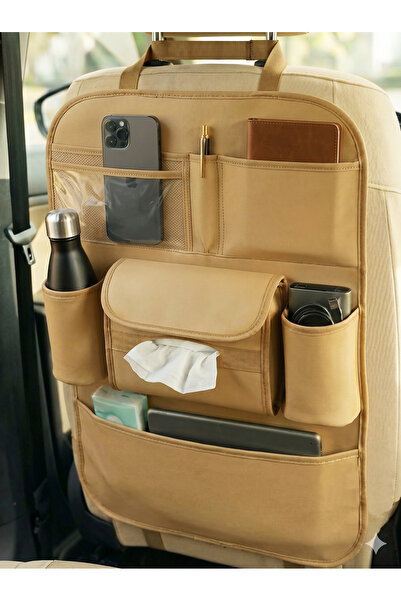 mefsa Luxury Leather Beige Color Car Seat Back Organizer, Car Interior Organi...