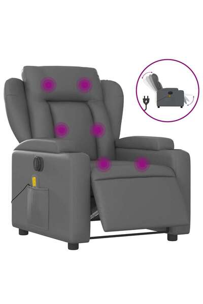 vidaxl Fotoliu de masaj electric rabatabil, gri, piele ecologică
