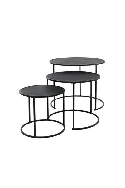 H&S collection Комплект от 3 кръгли черни масички за кафе, 55/45/35 см, модер...