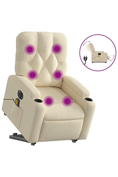 vidaxl Fotoliu electric de masaj rabatabil cu ridicare, crem, textil