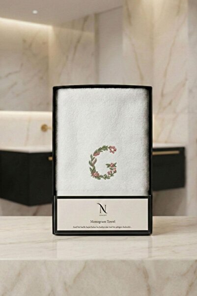 Nazik Home Monogram Harf Nakışlı Bambu Yüz Havlusu (50 x 90 cm)
