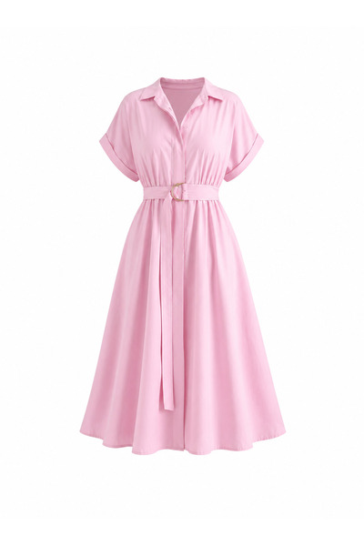 ElifÇakıl PEMBE KUŞAKLI CEPLİ ELBİSE