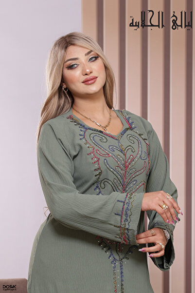 Lyaly aljlabyh جلابية كريب مجعد بارد مطرزة (ما تحتاج كوي) دراعة استقبال صيفية...