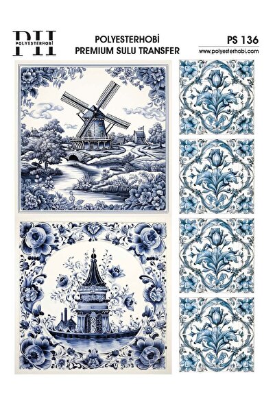 POLYESTERHOBİ Premium Sulu Transfer 25X35 CM BLUE BLANC DESENLİ PS 136