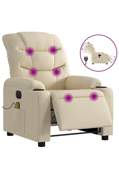 vidaxl Fotoliu electric de masaj rabatabil, crem, textil