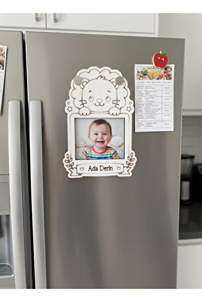 FOTO SHOP Kişiye Özel Aslan Figürlü Fotoğraflı Ahşap Magnet – İsim Yazılı Çoc...
