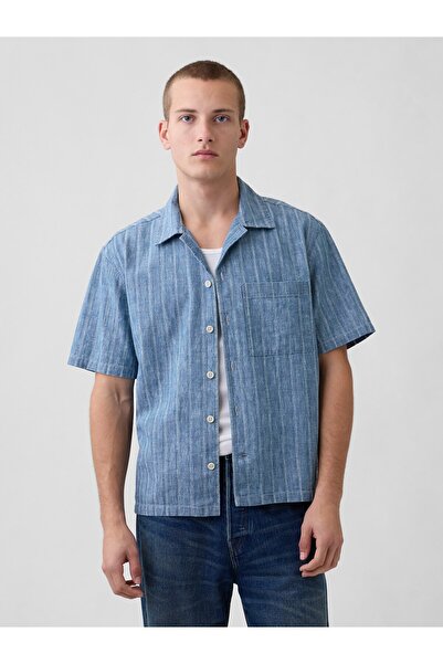 GAP Erkek Mavi Denim Dobby Resort Gömlek