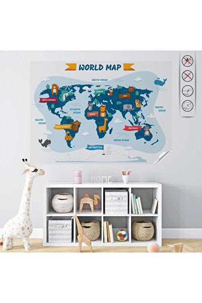Tutunabilir Kağıt Animal World Map with Static Cling Feature Transparent 65X9...