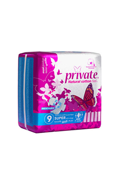 PRİVATE Women's Maxi Super Sanitary Pads with Wings 9 Pcs