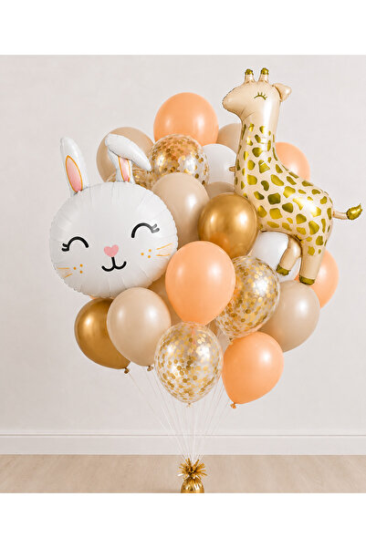 Balonsan Retro Giraffe Rabbit Themed Balloon Bundle 20 Pieces