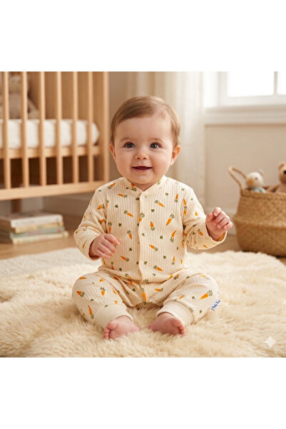 Asyaden Baby Kız Bebek Erkek Bebek Pamuklu Yenidoğan 3/9 Ay Havuç Desenli Man...