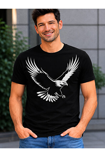 VODEXA Tricou oversize pentru bărbați, cu imprimeu vultur, 100% bumbac, croia...