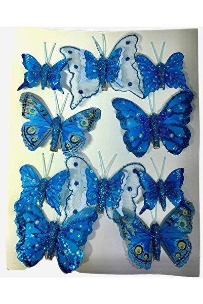 OEM Fluturi Decorativi Din Pene Colorate Albastru 10/set